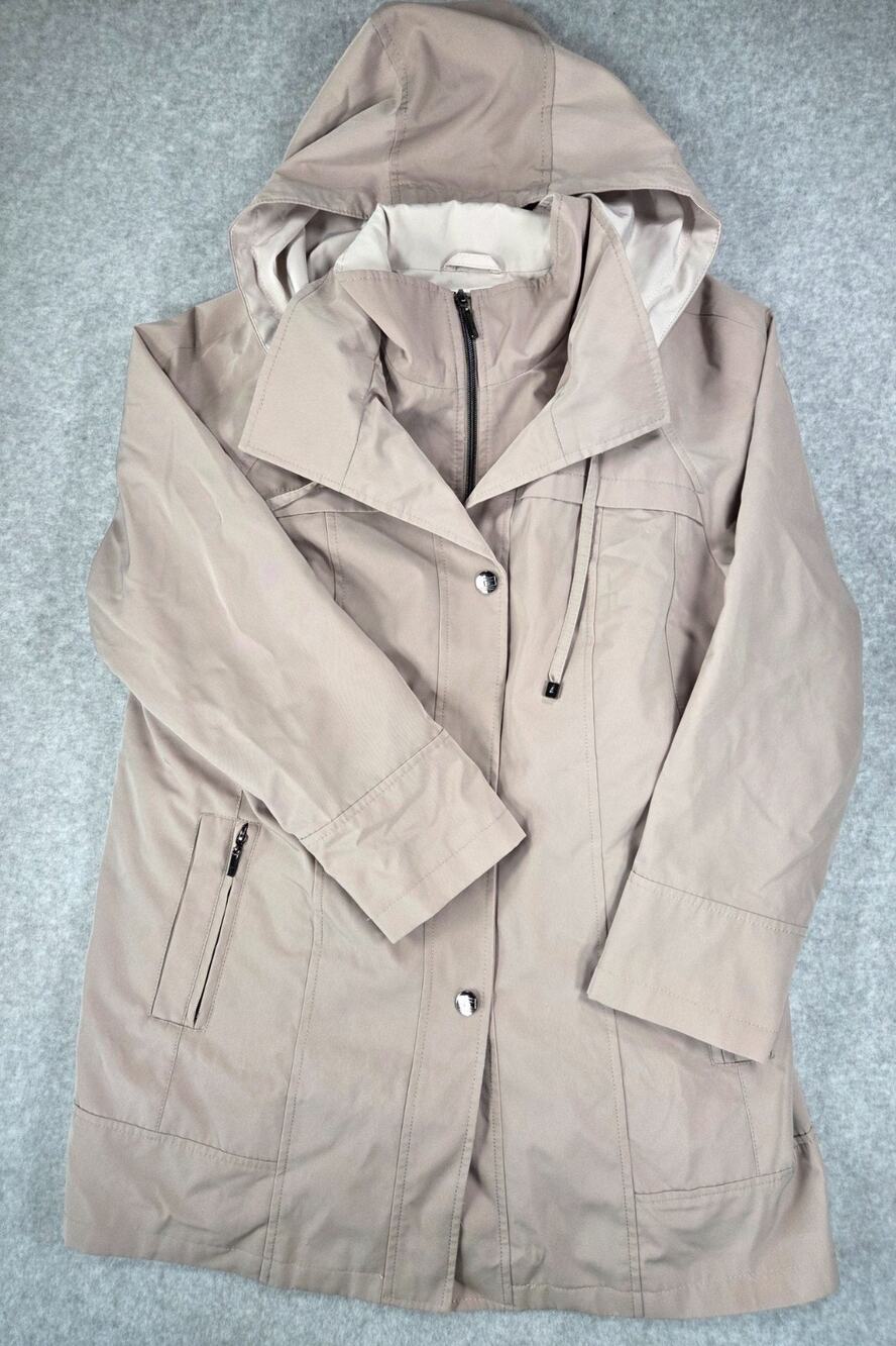 Coldwater Creek Womens Large 14 Rain Coat Jacket Hooded Removable Liner Beige